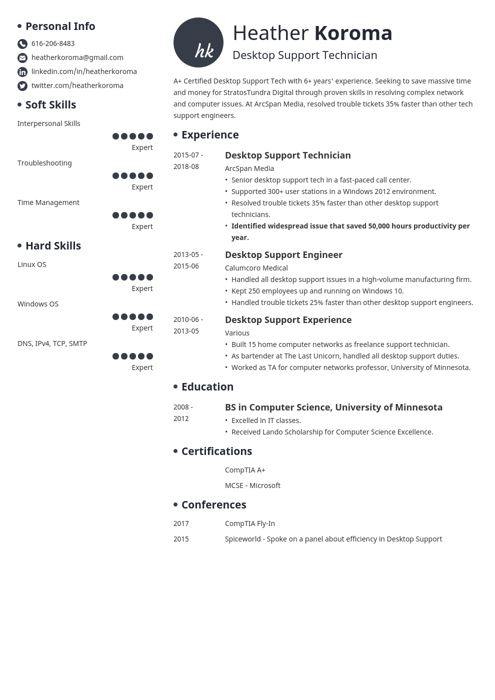 desktop support resume example template initials