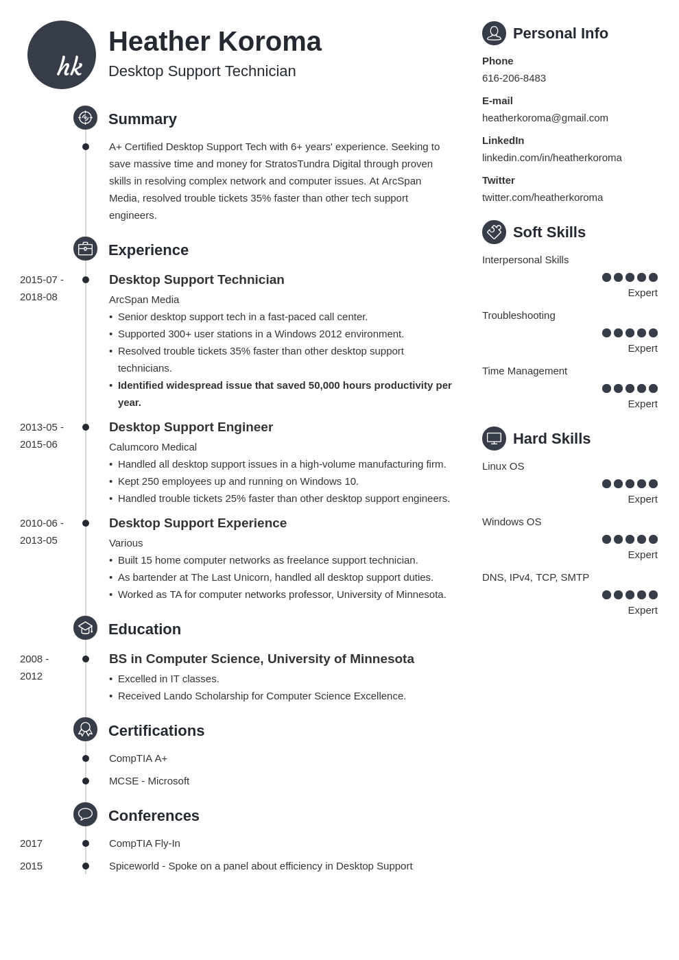 Desktop Support Resume Samples [Also for Technicians]