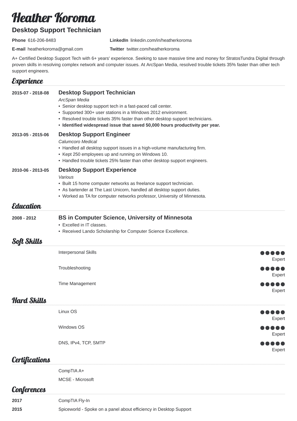 Desktop Support Resume Samples Also For Technicians 