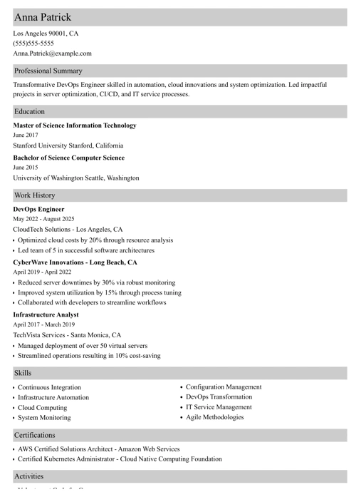 Devops resume example