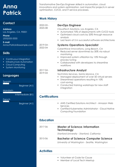Devops resume example