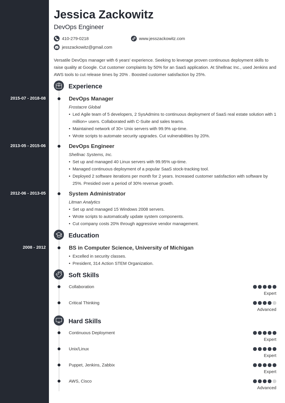 devops resume example template concept