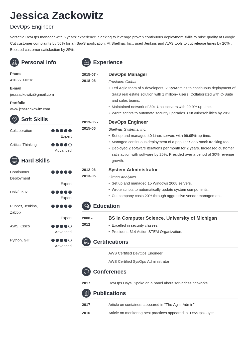 devops resume example template crisp