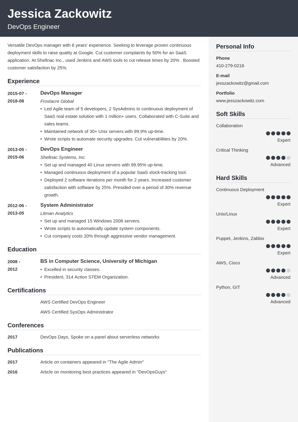 devops resume example template cubic