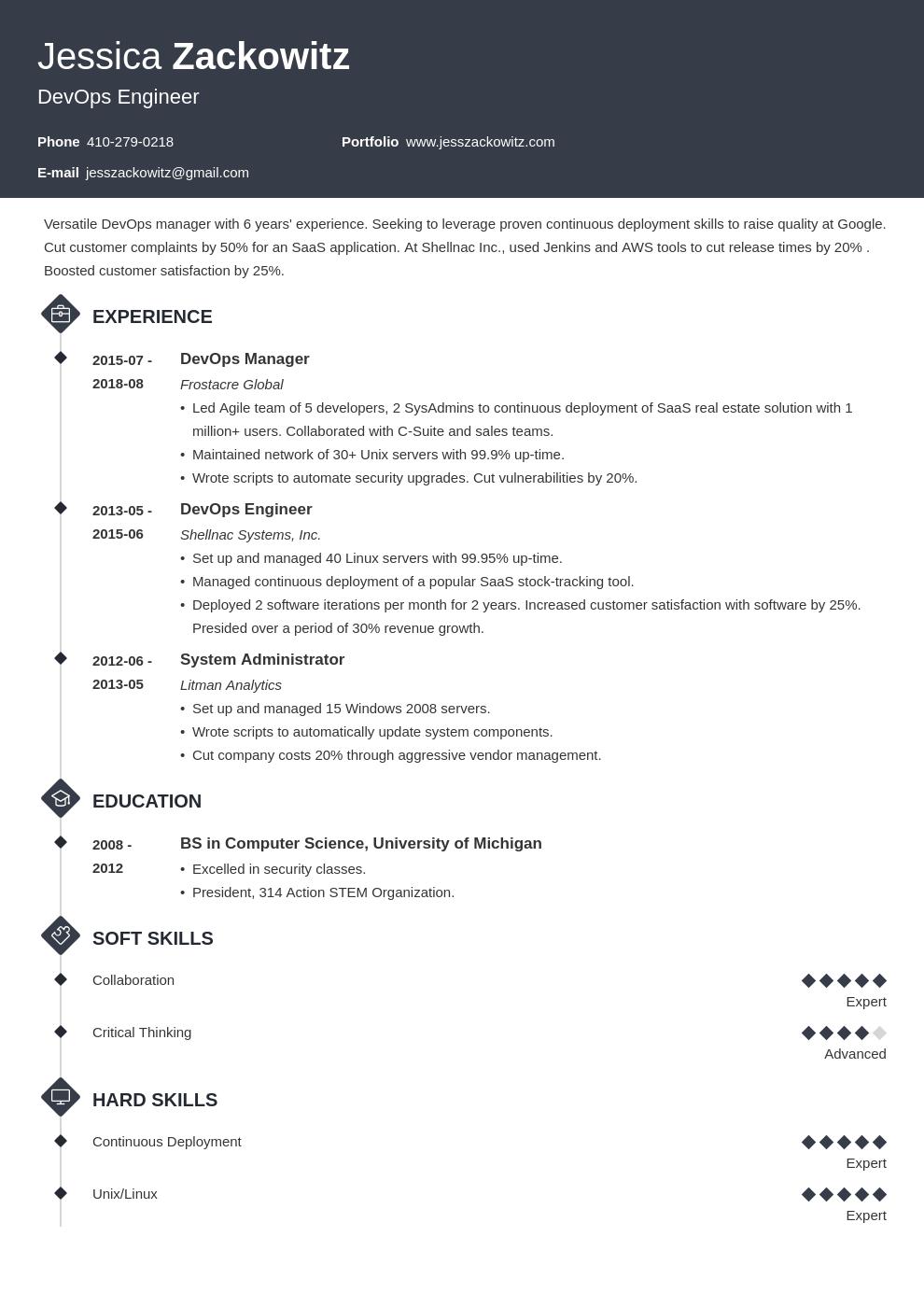 devops resume example template diamond