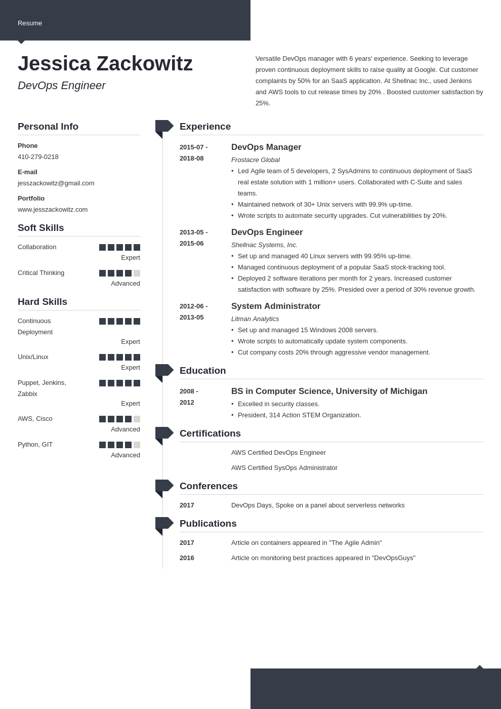 devops resume example template modern