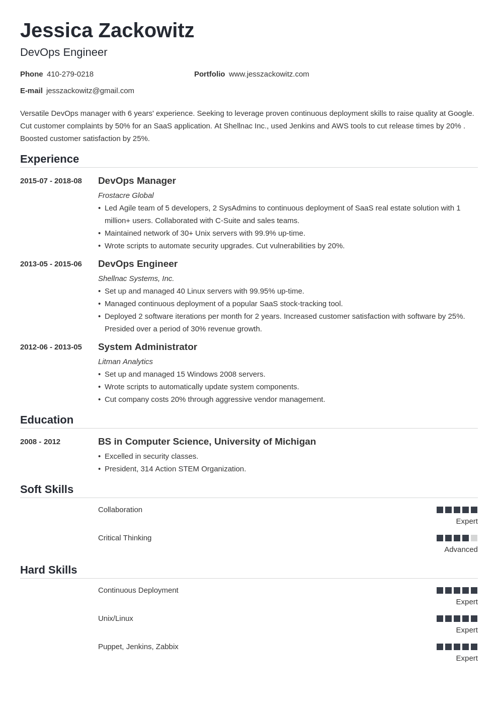 devops resume example template nanica