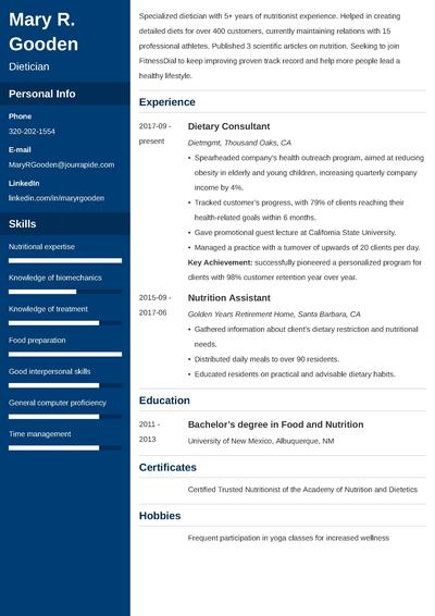 dietician engineer resume