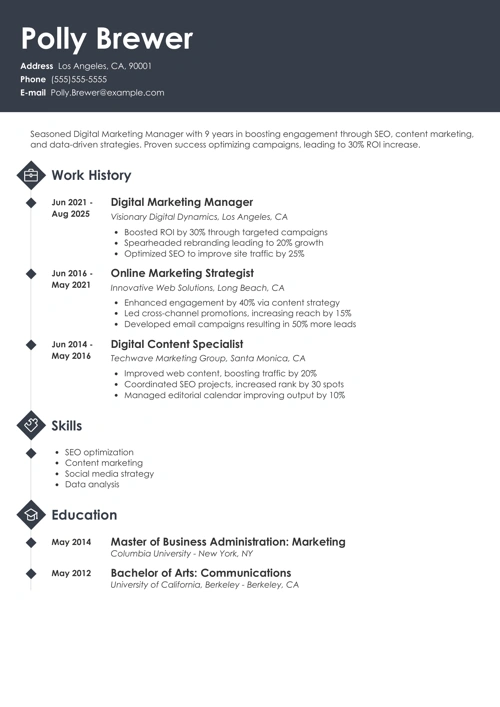 digital marketing manager resume example