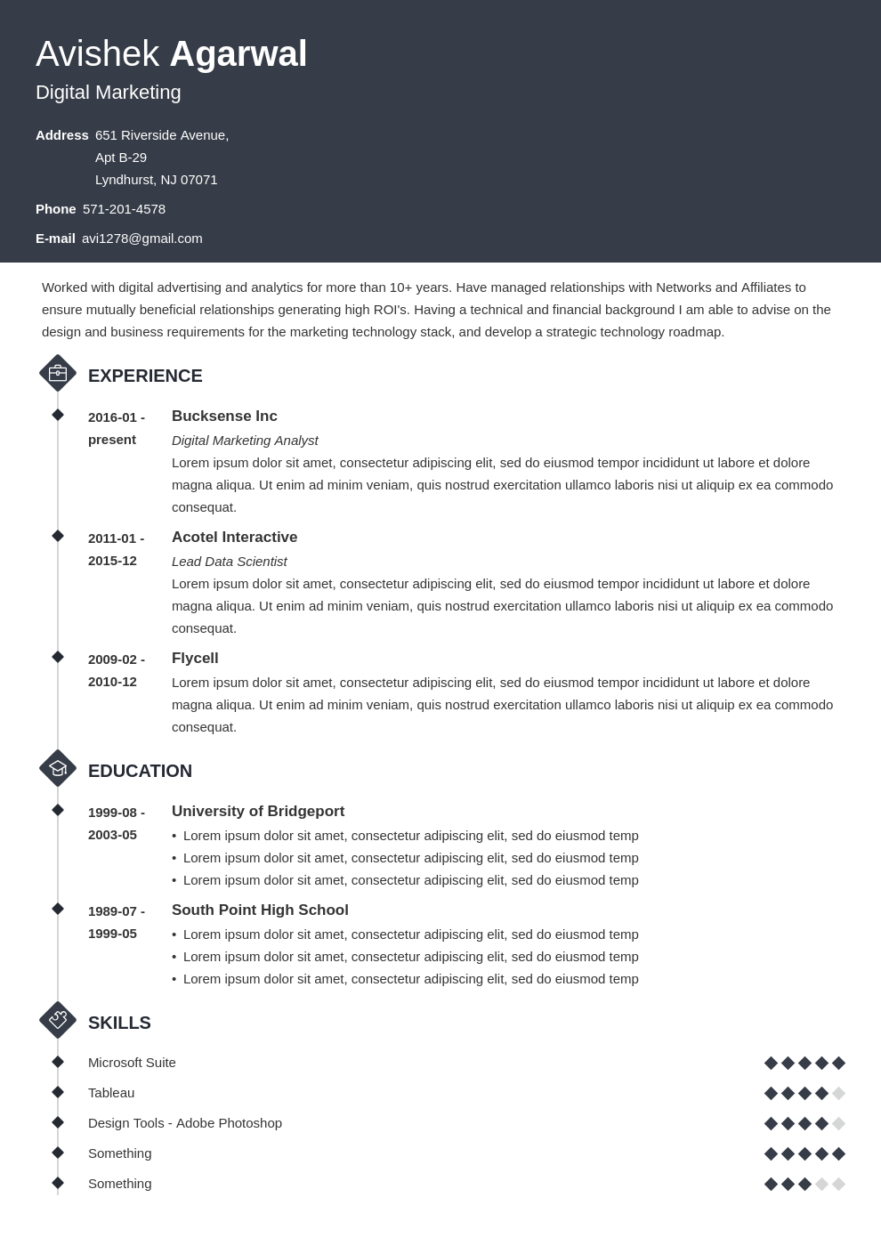 digital marketing resume example template diamond
