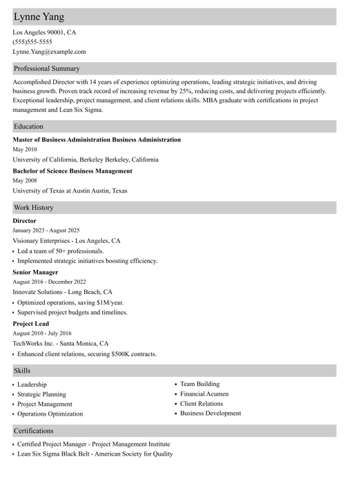 director resume example