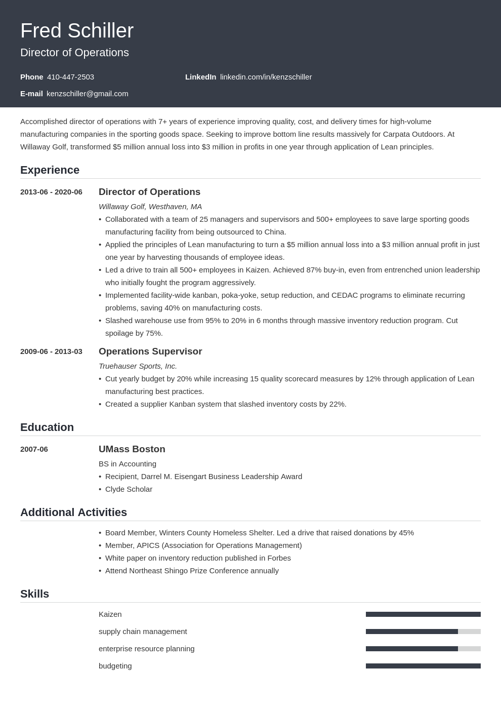 resume examples operations director