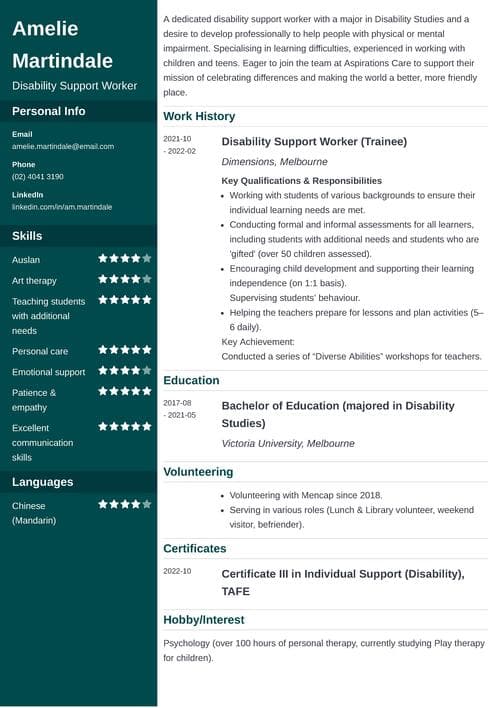 Disability Support Worker Resume Sample For Australia