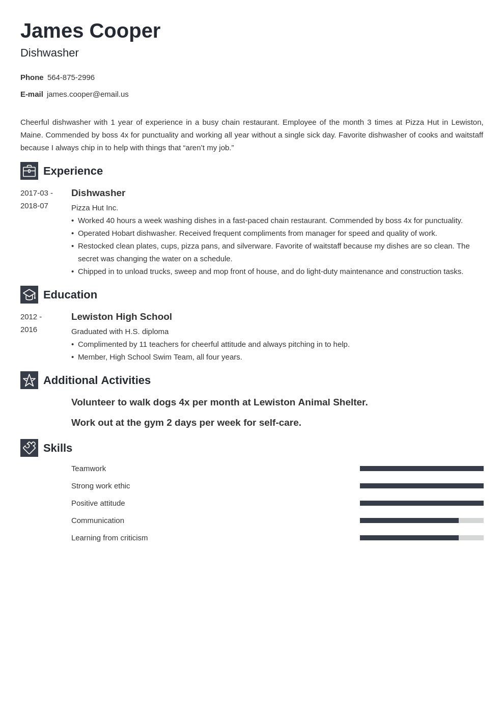 dishwasher resume example template newcast