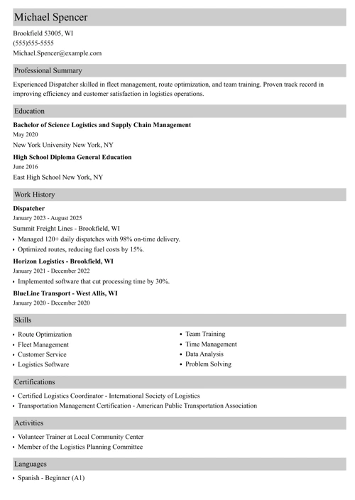sample resume example