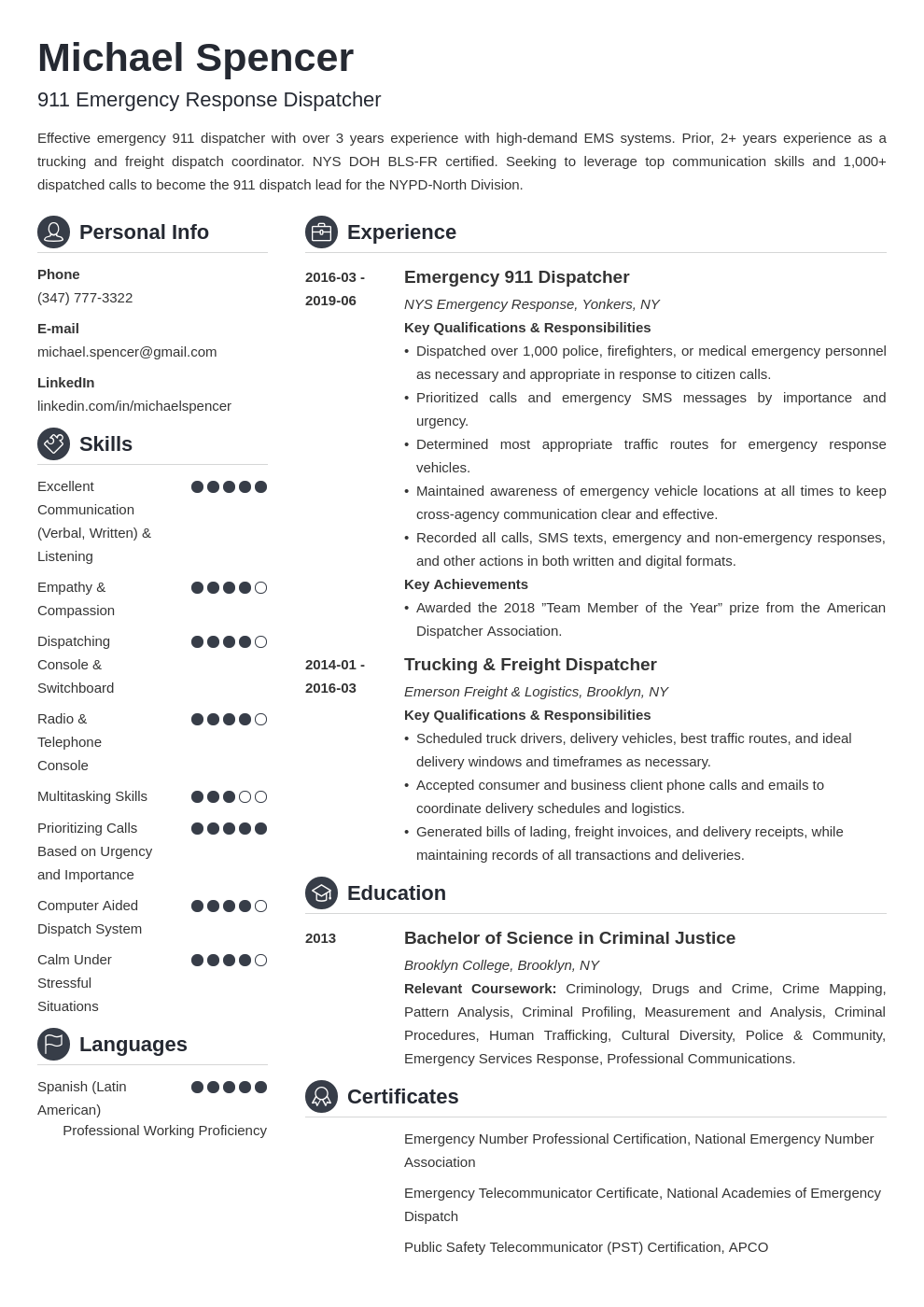 dispatcher resume example template crisp