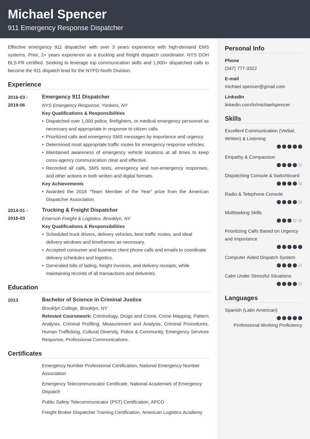 dispatcher resume example template cubic