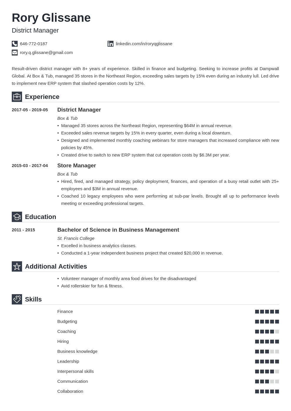 district manager resume example template iconic