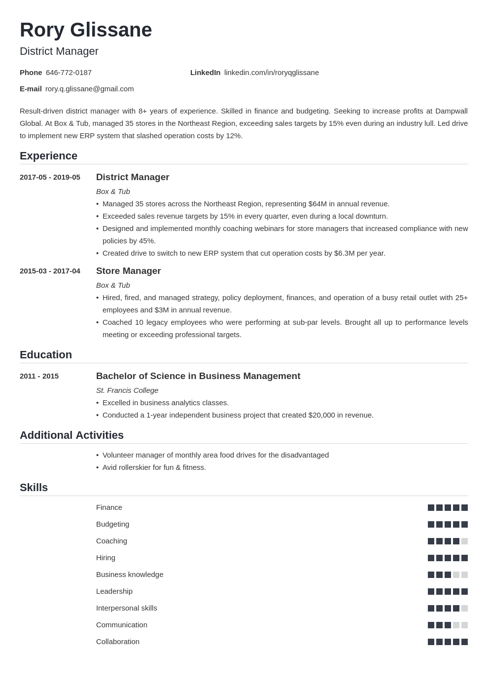 district manager resume example template nanica