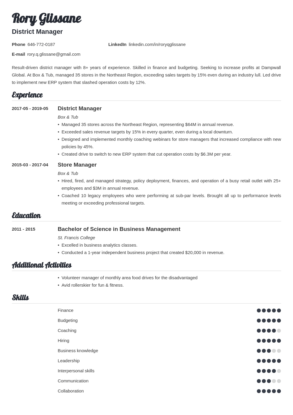 district manager resume example template valera