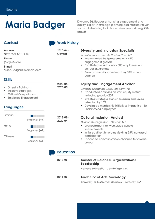 diversity and inclusion resume example