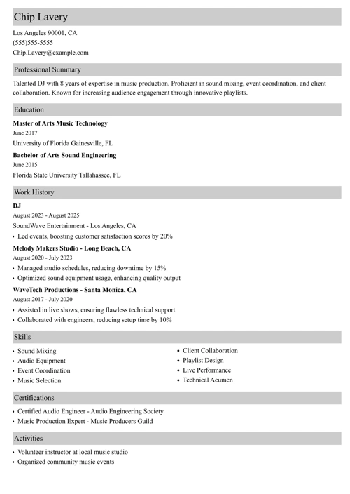 sample resume example