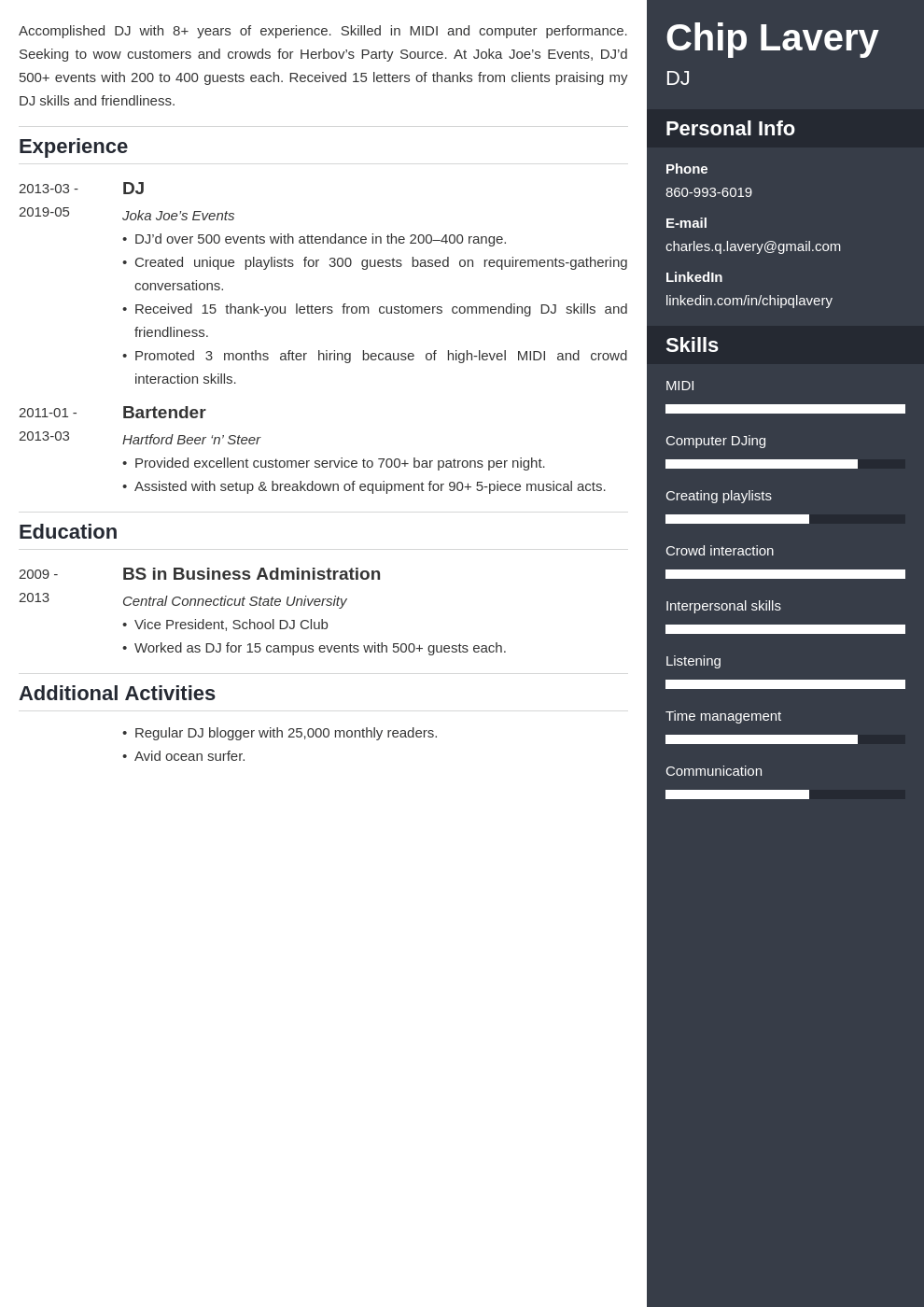 dj resume example template enfold