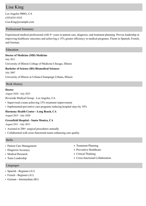 doctor resume example