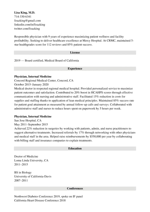 doctor resume example