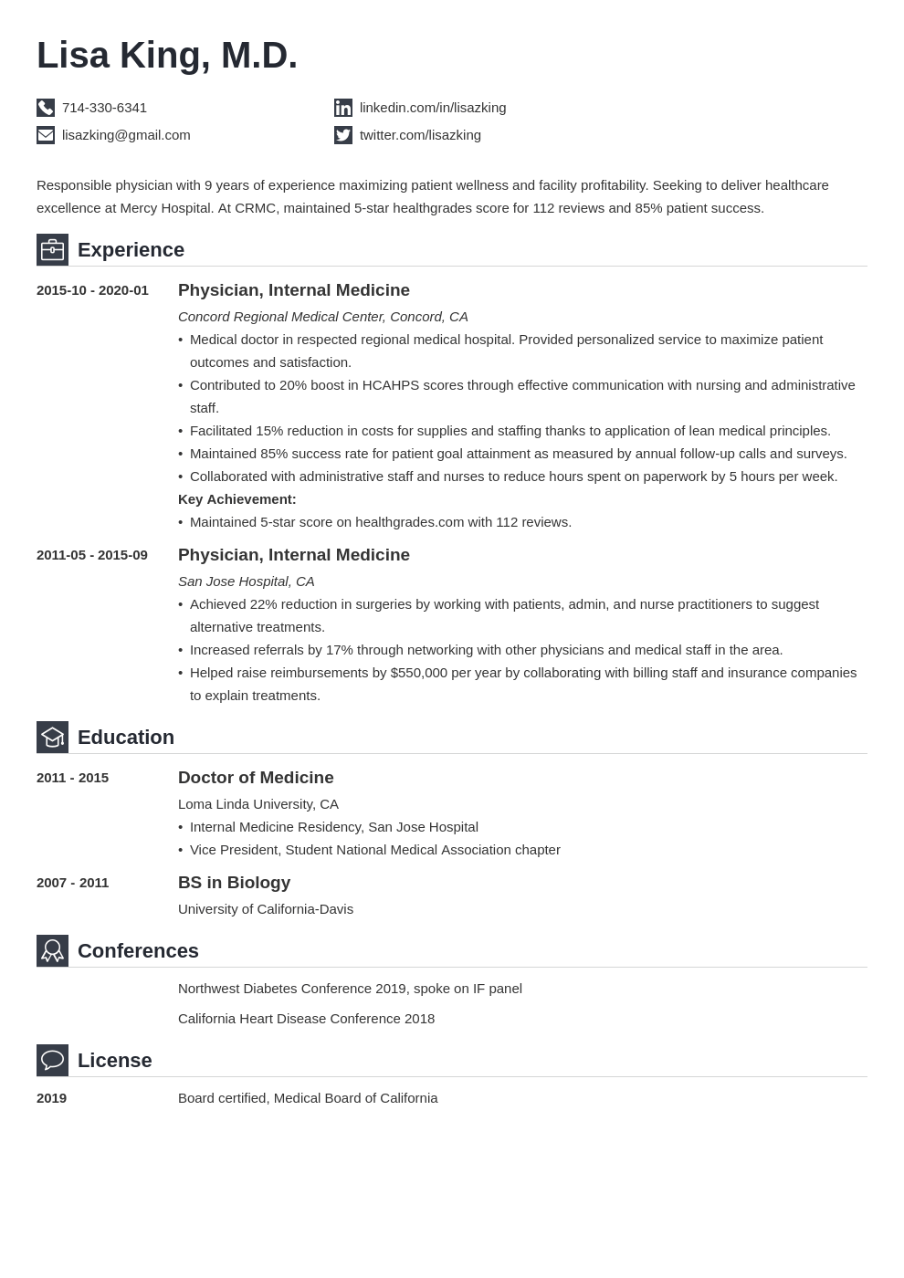 doctor resume example template iconic