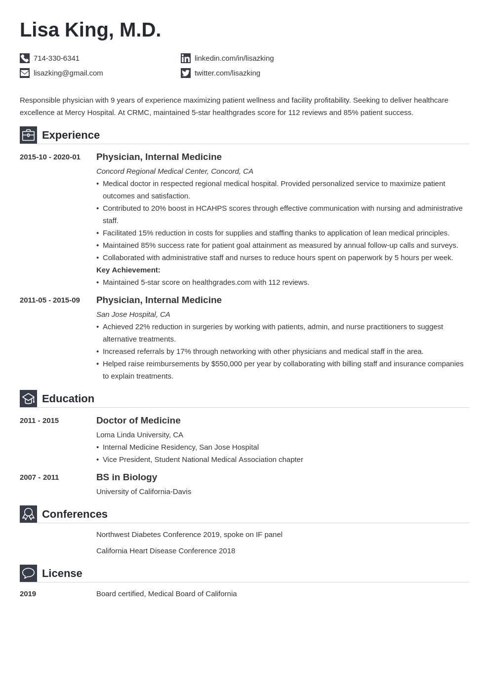 Medical Doctor Resume Examples And Tips Md Cv Template