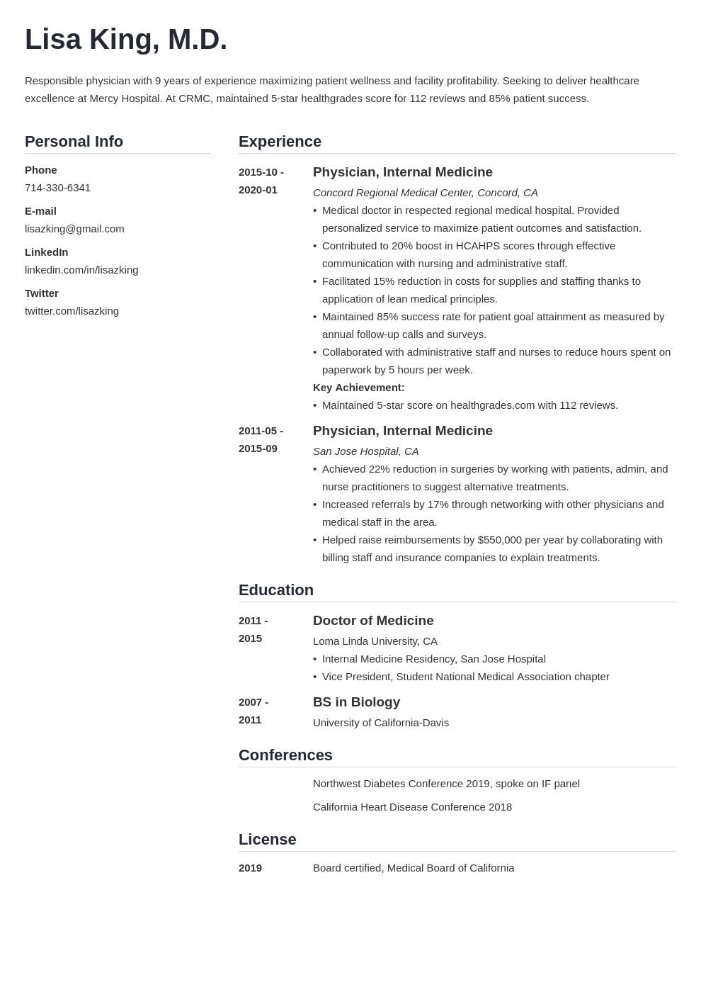 doctor resume example template simple