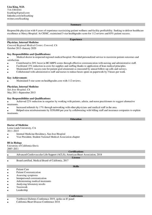 Doctor Resume Example