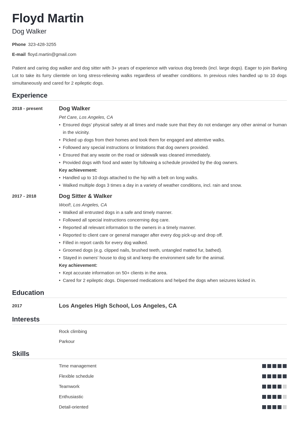 Dog Walker Resume Sample Writing Guide 20 Tips 