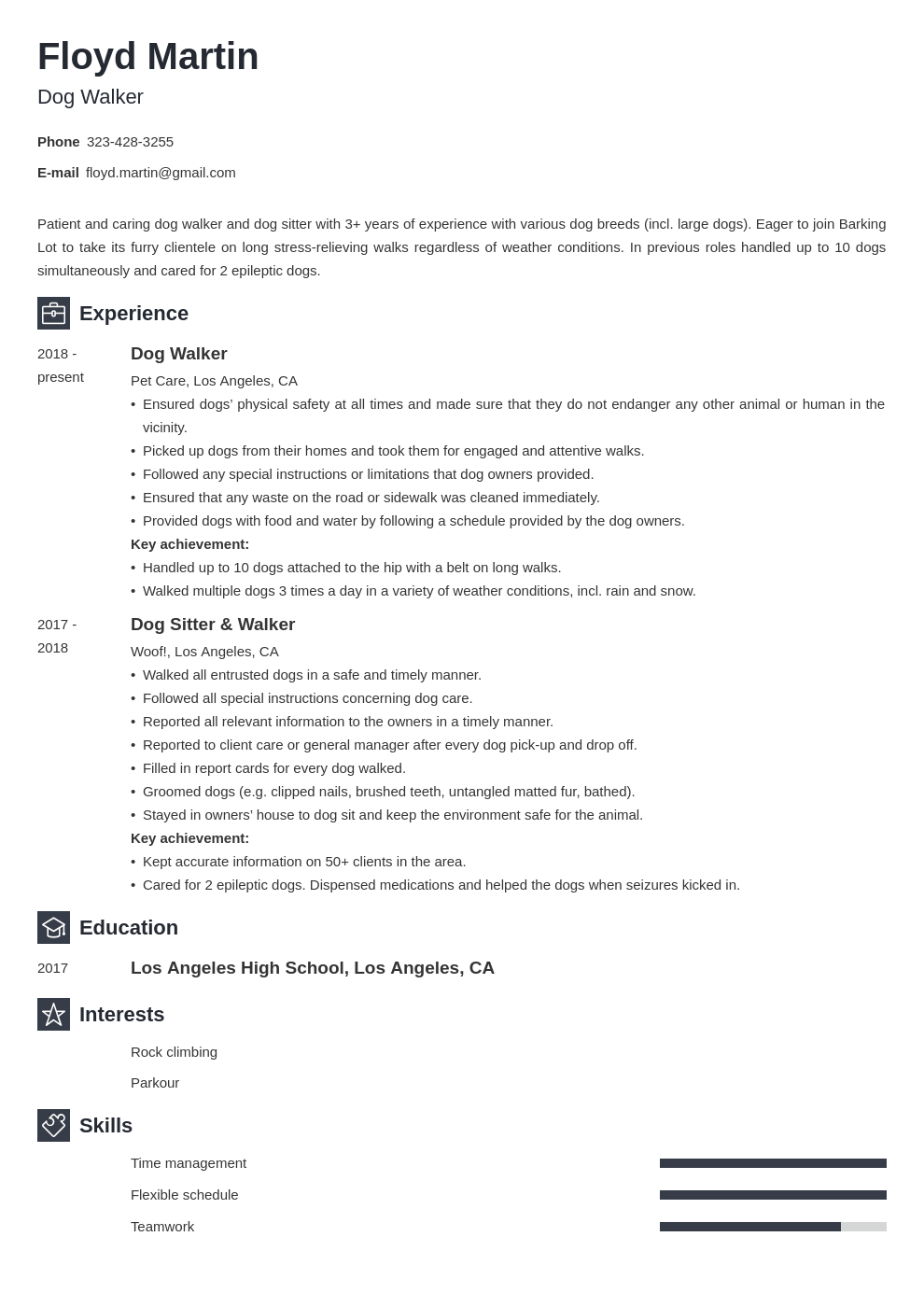 dog walker resume example template newcast
