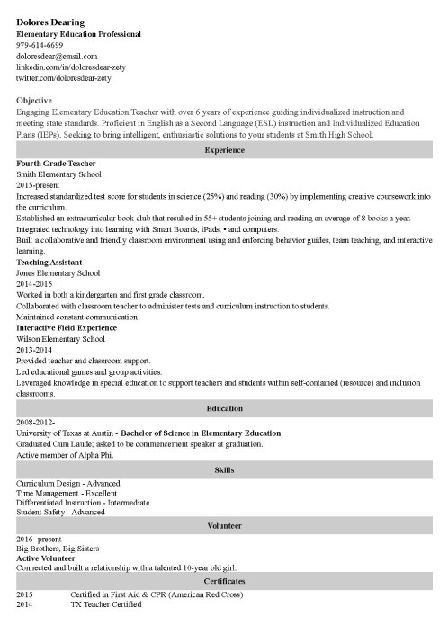 teaching resume sample