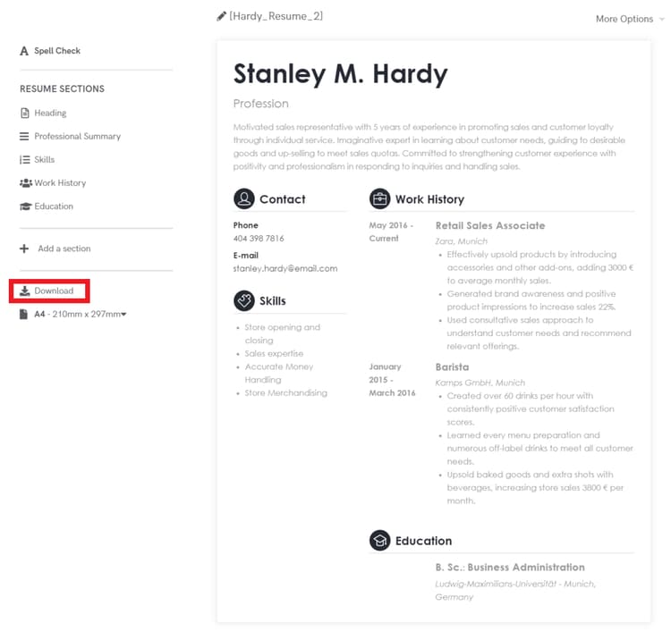 how to download resume from zety for free