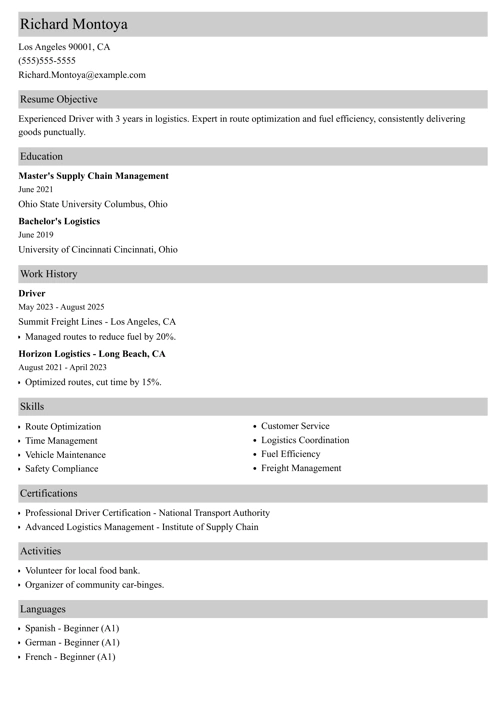 driver resume example