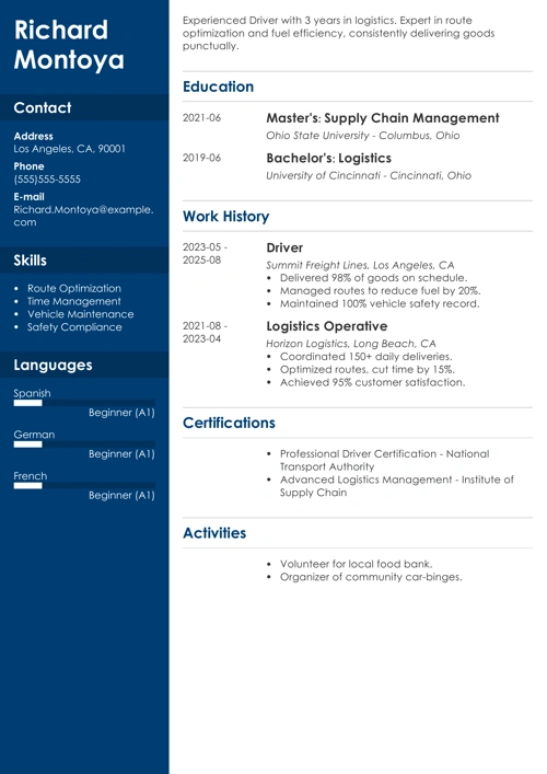 driver resume example