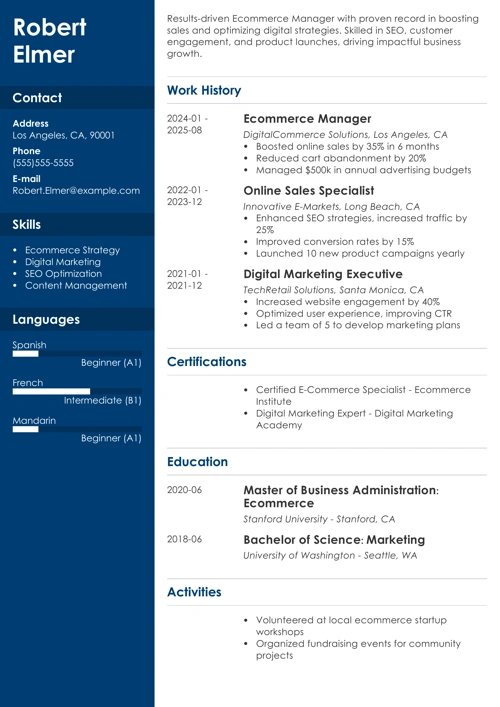 ecommerce resume example