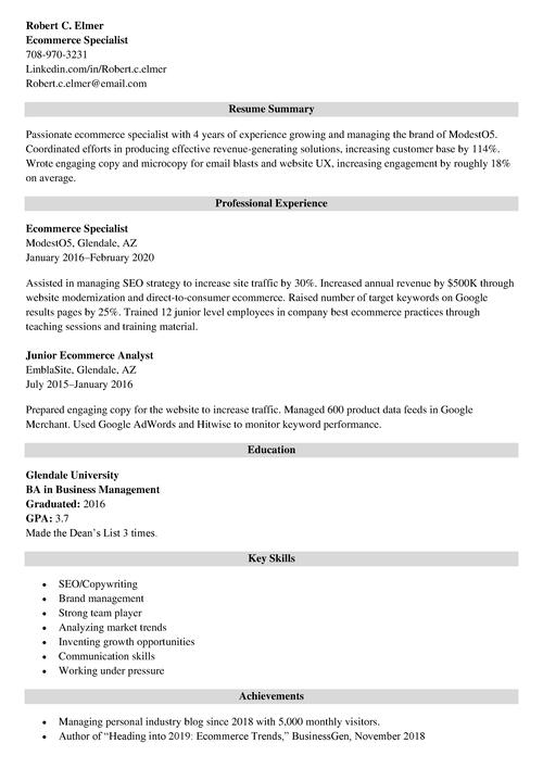 ecommerce resume example