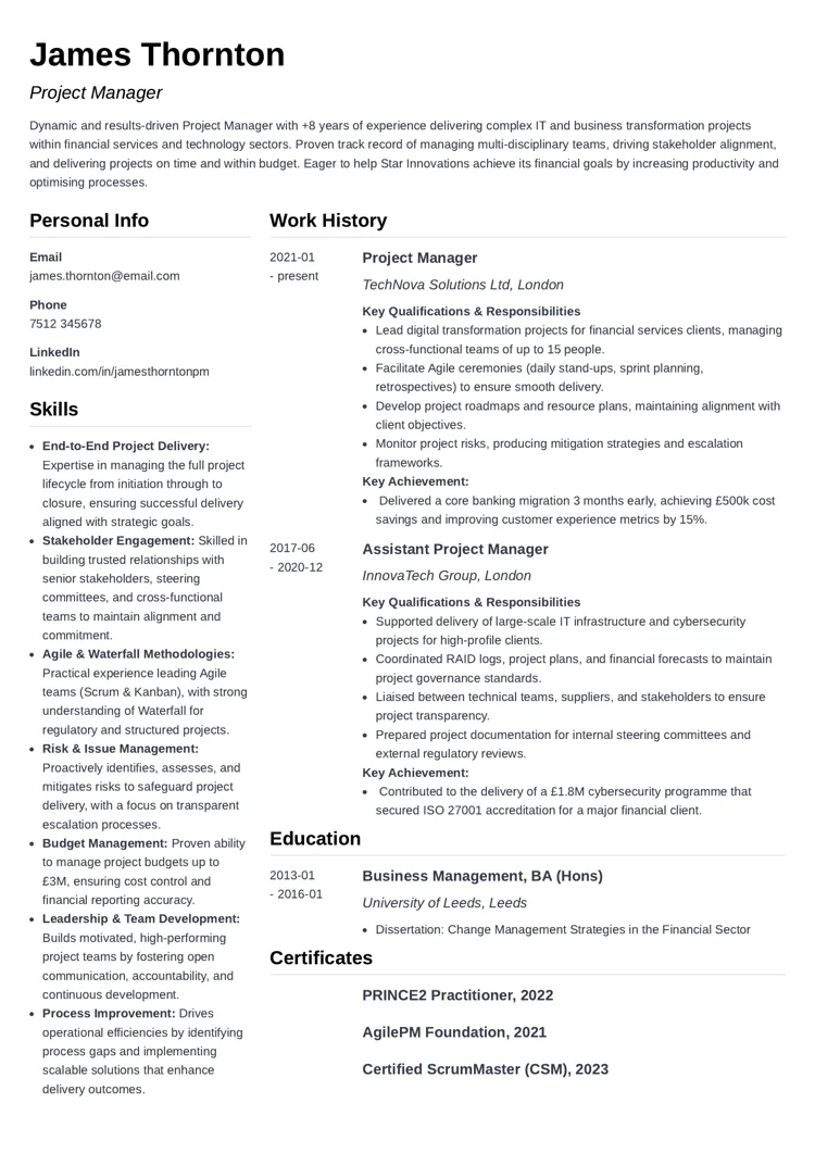customisable CV template by Zety
