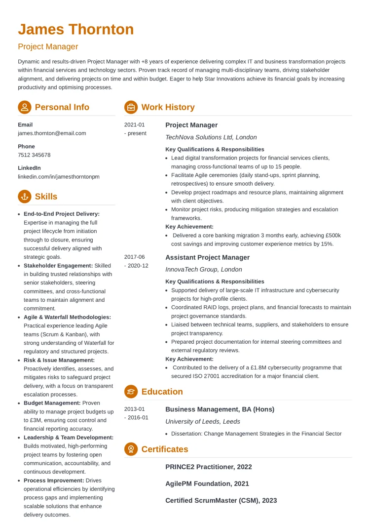 customisable CV template by Zety