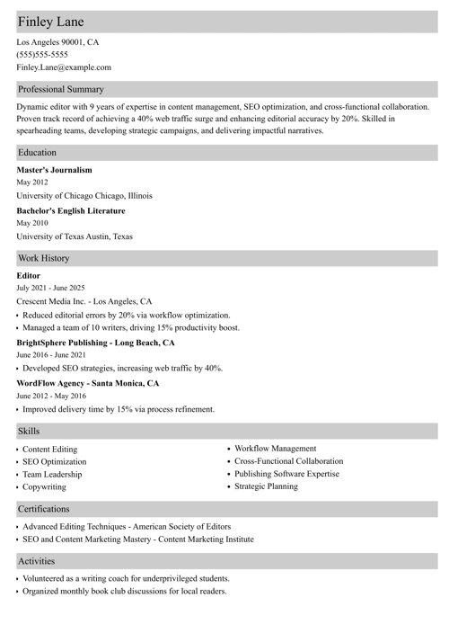 sample resume example