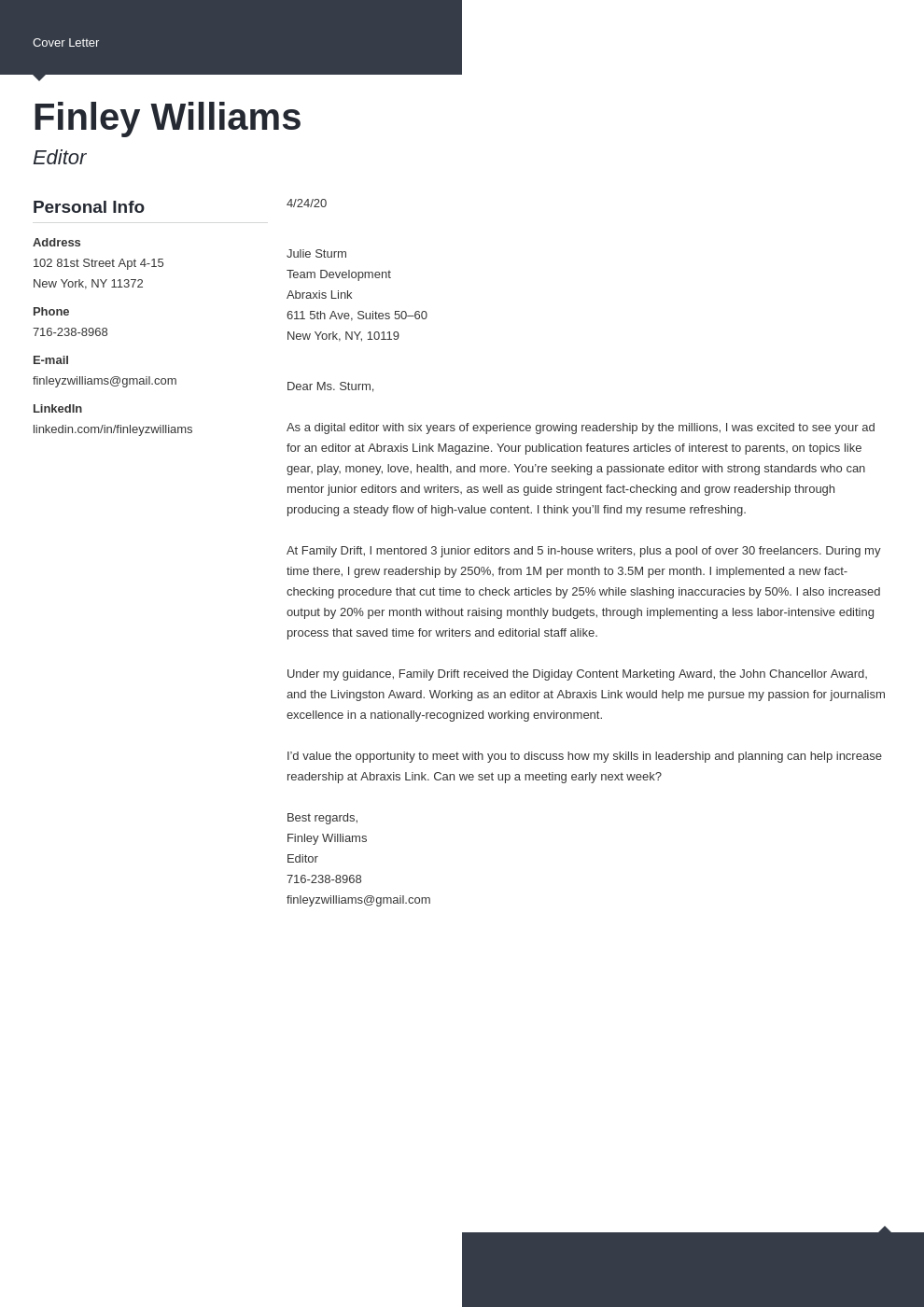 cover letter for video editor sample