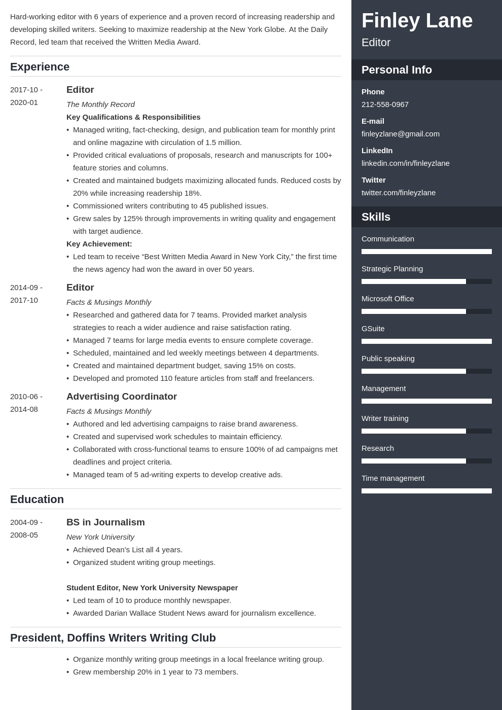 editor resume example template enfold
