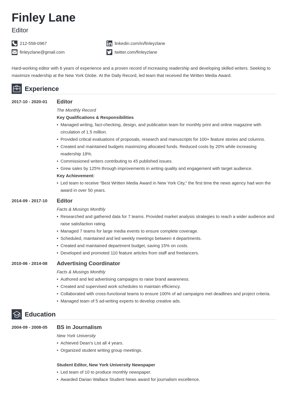 editor resume example template iconic