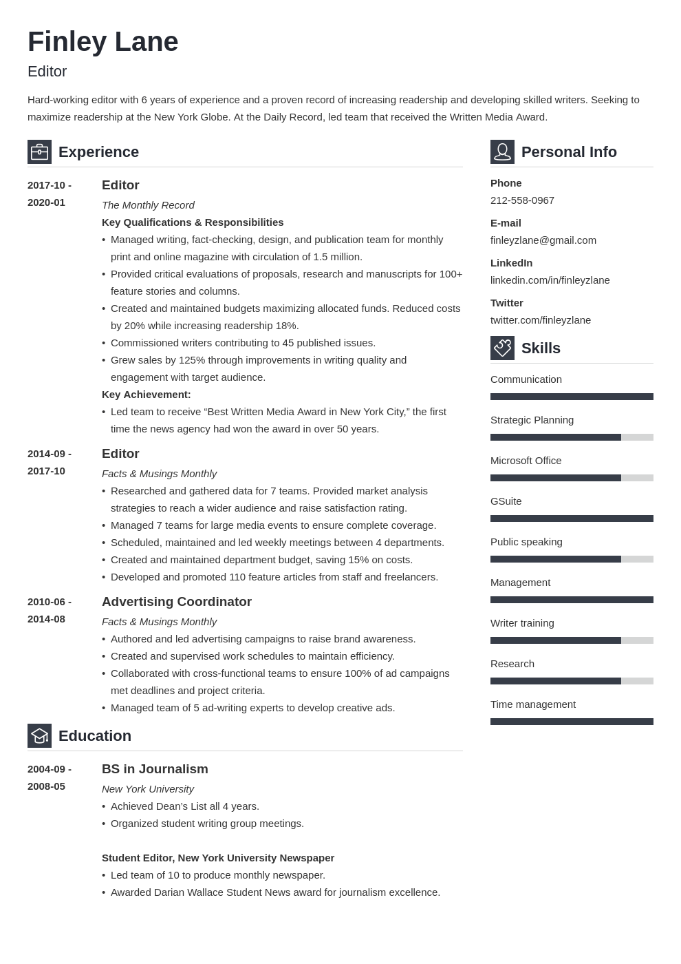 editor resume example template vibes