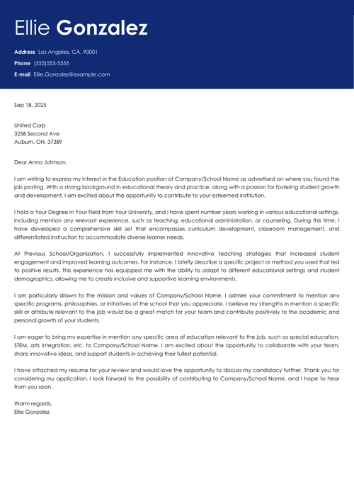 Education Cover Letter: Example & Full Writing Guide