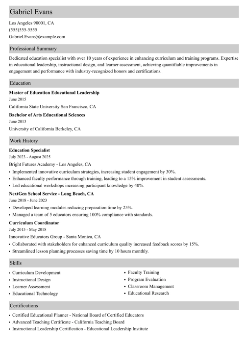 teaching resume sample